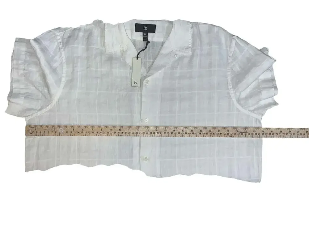 Banana Republic Rincon Linen-Cotton Resort Shirt in White Textured Plaid - Picture 6 of 7